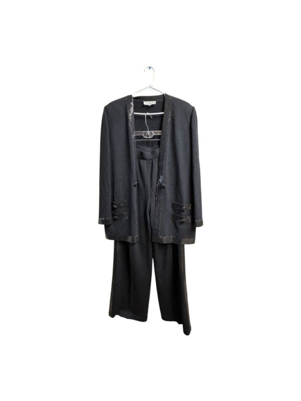 St. John Evening by Marie Gray Black Sequin Trim Knit Pant Suit Set Size 12